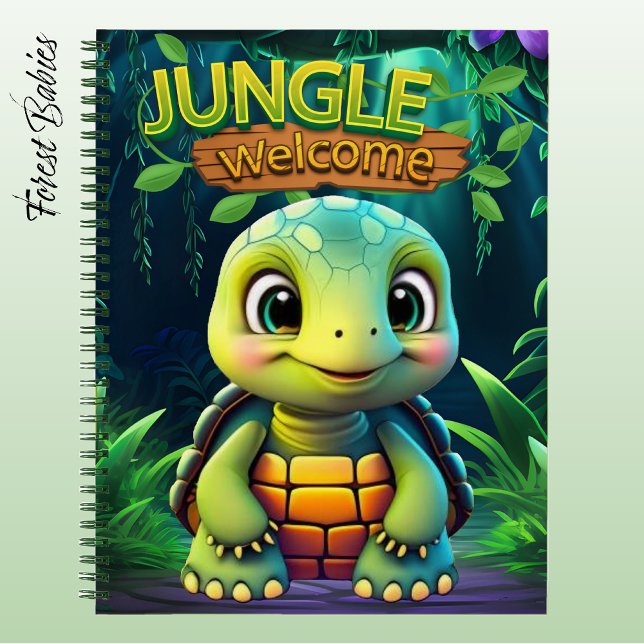 Tortoise Cute Box Turtle Jungle Welcome Animal 🐢 Notebook (Cute Box Turtle "Jungle Welcome" Tortoise Wildlife Animal Cartoon Graphic Stationery Notebook 🐢)