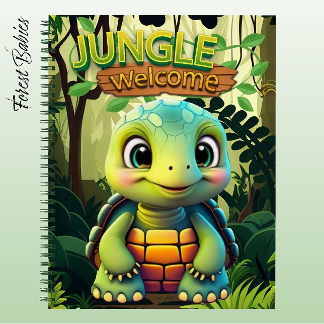 Tortoise Fun Box Turtle Whimsical Zoo Animal 🐢 Notebook (Cute Box Turtle "Jungle Welcome" Tortoise Wildlife Animal Cartoon Graphic Stationery Notebook 🐢)
