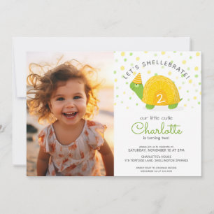Tortoise, green yellow, kid's birthday photo invitation
