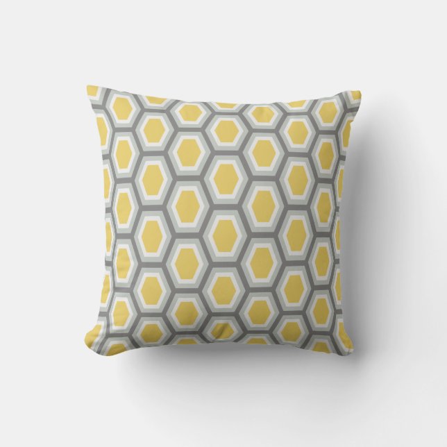 Tortoise Hexagon Pattern Yellow White Grey Cushion (Front)