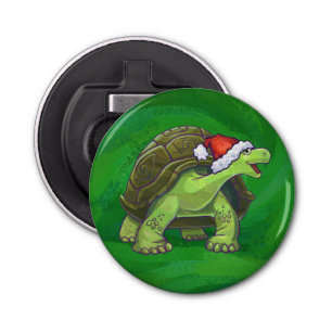 Tortoise in Santa Hat On Green Bottle Opener