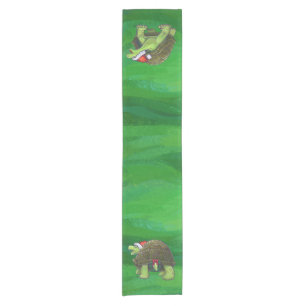 Tortoise in Santa Hat On Green Short Table Runner