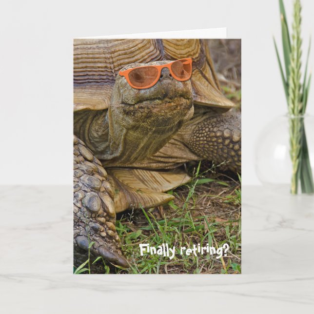 Tortoise in sunglasses for retirement card (Front)
