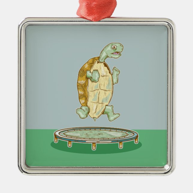 Tortoise on a trampoline metal ornament (Front)