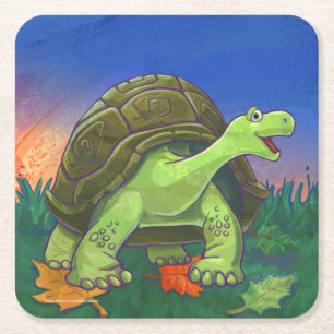 Tortoise Party Centre Square Paper Coaster
