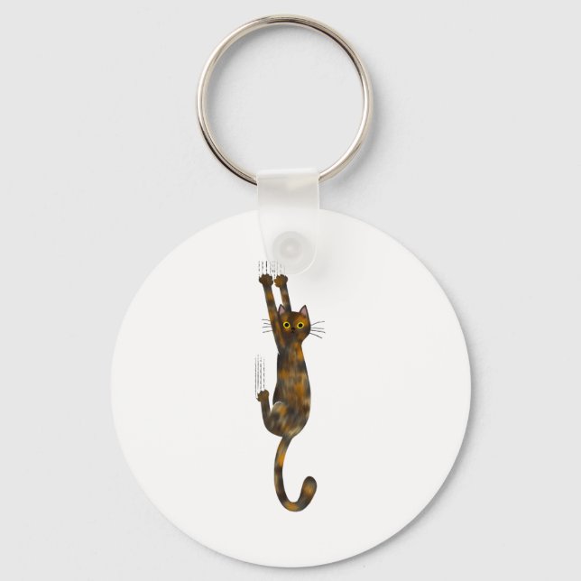 Tortoise Shell Cat Hanging On Funny Tortie Cat  Key Ring (Front)