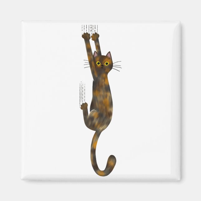 Tortoise Shell Cat Hanging On Funny Tortie Cat  Magnet (Front)