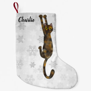 Tortoise Shell Cat Hanging On Tortie Cat Christmas Small Christmas Stocking