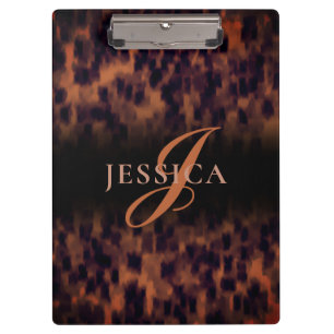 Tortoise Shell Pattern Animal Print Monogram Name Clipboard