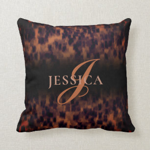 Tortoise Shell Pattern Animal Print Monogram Name Cushion