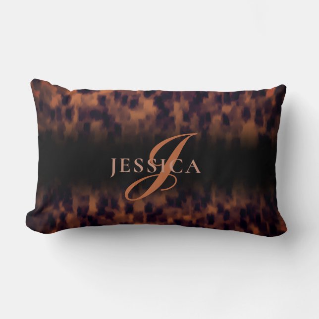 Tortoise Shell Pattern Animal Print Monogram Name  Lumbar Cushion (Front)