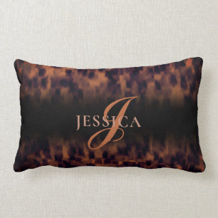 Tortoise Shell Pattern Animal Print Monogram Name  Lumbar Cushion
