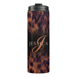 Tortoise Shell Pattern Animal Print Monogram Name Thermal Tumbler