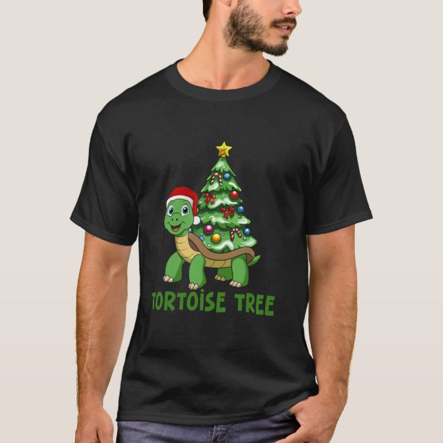 Tortoise Tree Christmas Turtle Hat Santa Funny Paj T-Shirt (Front)