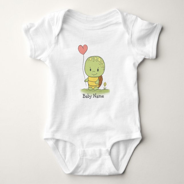 Tortoise With A Heart Balloon Baby Bodysuit (Front)