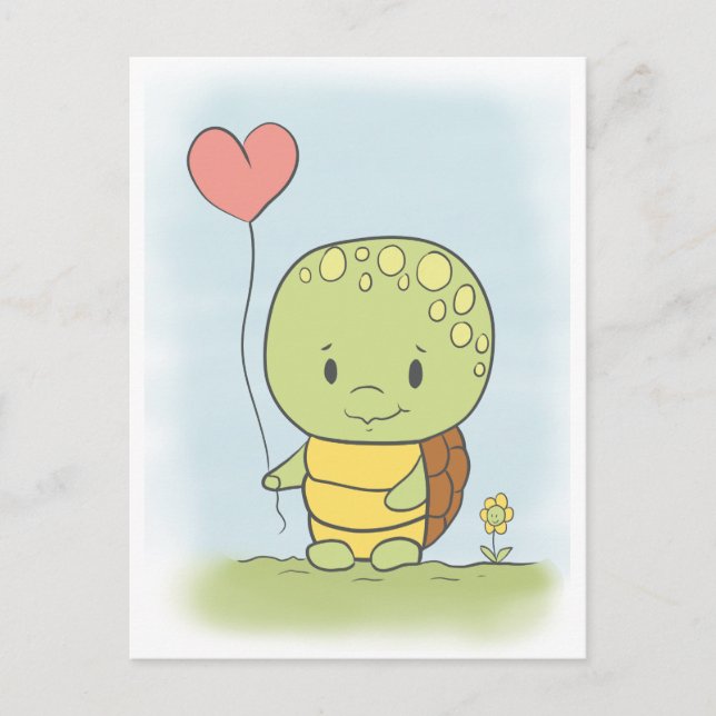 Tortoise With A Heart Balloon Postcard (Front)