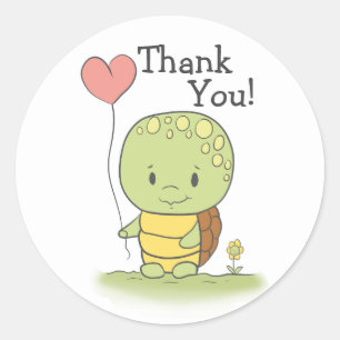Tortoise With A Heart Balloon Thank You Classic Ro Round Sticker
