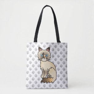 Tortoiseshell Birman / Ragdoll Cute Cat & Paws Tote Bag