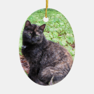 Tortoiseshell Black Cat Garden Ceramic Tree Decoration
