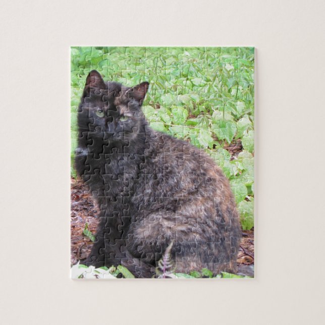 Tortoiseshell Black Cat Garden Jigsaw Puzzle (Vertical)