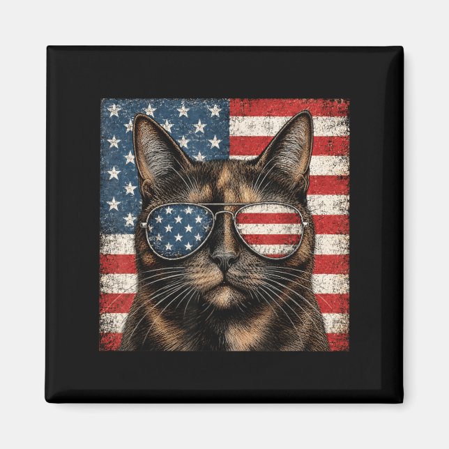 Tortoiseshell Cat 4th Of July Aamerican Flag Magnet (Front)