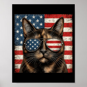 Tortoiseshell Cat 4th Of July Aamerican Flag Poster