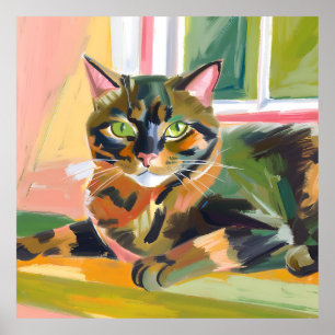 Tortoiseshell Cat   Beautiful Cat Painting Poster