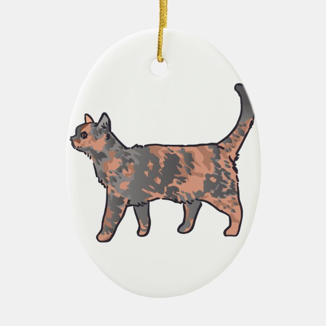 Tortoiseshell Cat Ceramic Ornament (Front)