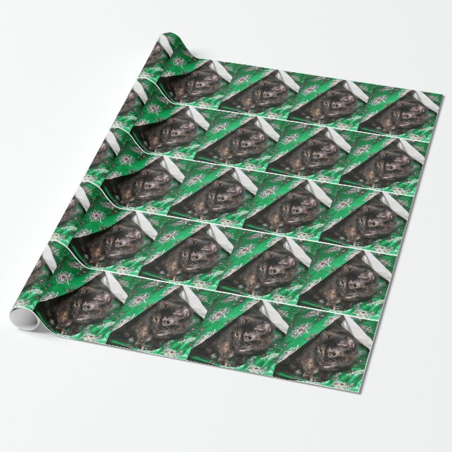 Tortoiseshell cat Christmas Wrapping Paper (Unrolled)