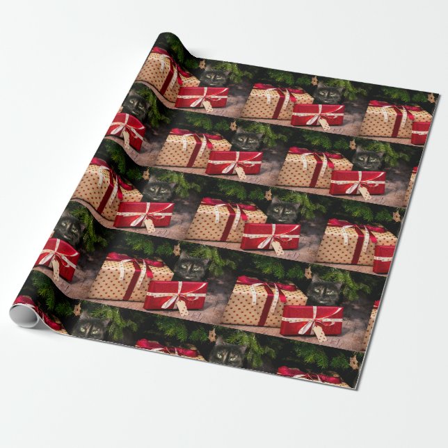 Tortoiseshell cat Christmas Wrapping Paper (Unrolled)
