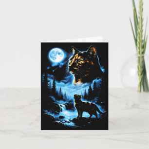 Tortoiseshell cat full moon mystic forest vintage card
