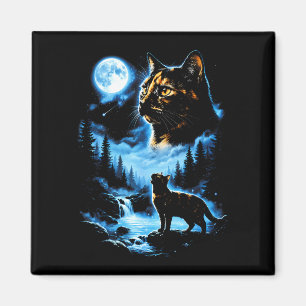 Tortoiseshell cat full moon mystic forest vintage magnet