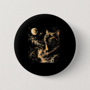Tortoiseshell Cat Howling At Moon 90s Retro Cat 6 Cm Round Badge