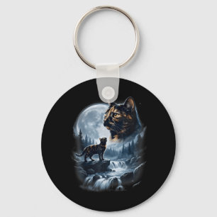 Tortoiseshell Cat Howling At Moon 90s Retro Cat Key Ring