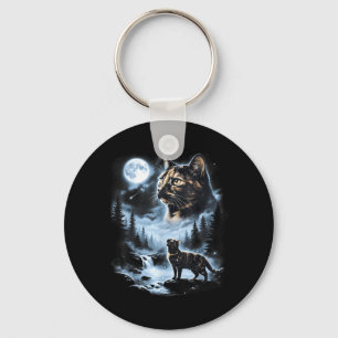 Tortoiseshell Cat Howling At Moon 90s Retro Cat Key Ring