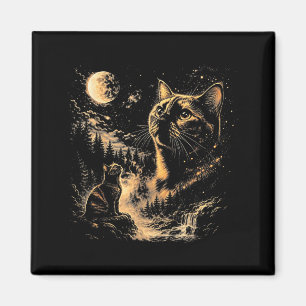 Tortoiseshell Cat Howling At Moon 90s Retro Cat Magnet