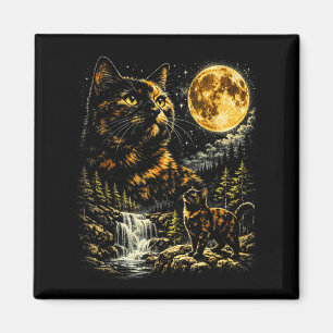 Tortoiseshell Cat Howling At Moon Celestial Magnet