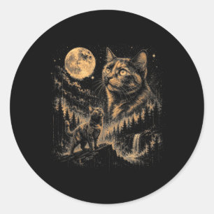 Tortoiseshell Cat Howling At Moon Vintage Cat 90s Classic Round Sticker