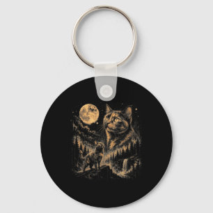 Tortoiseshell Cat Howling At Moon Vintage Cat 90s Key Ring