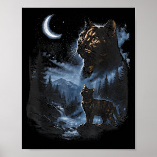 Tortoiseshell Cat Howling At Moon Vintage Cat Poster