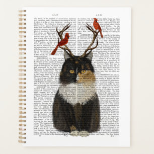Tortoiseshell Cat with Antlers and Red Birds Planner