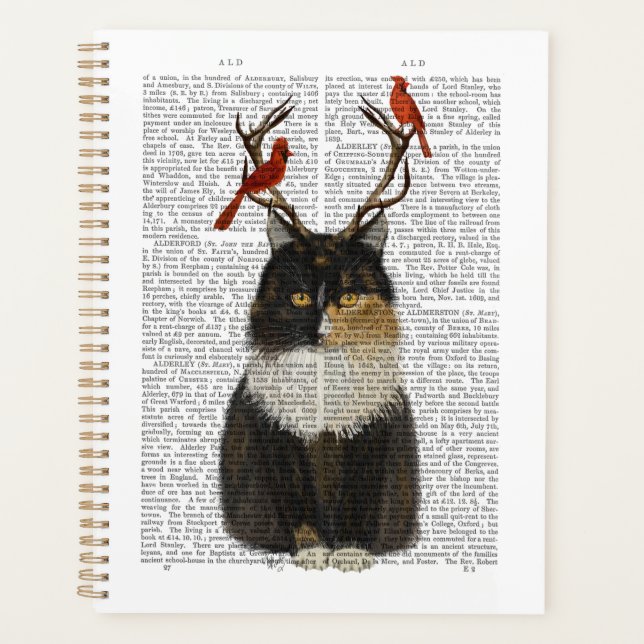 Tortoiseshell Cat with Antlers and Red Birds Planner (Front)