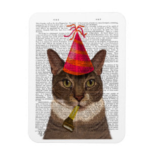 Tortoiseshell Cat with Party Hat Magnet