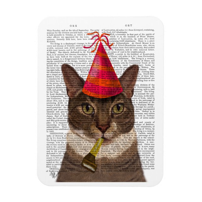Tortoiseshell Cat with Party Hat Magnet (Vertical)