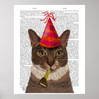 Tortoiseshell Cat with Party Hat