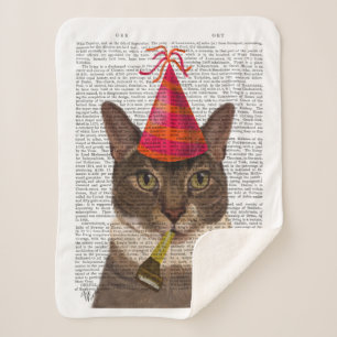 Tortoiseshell Cat with Party Hat Sherpa Blanket