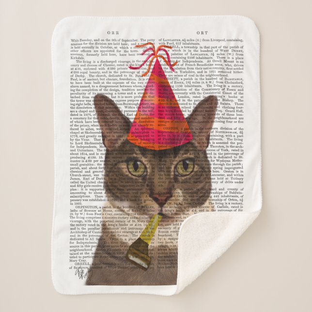 Tortoiseshell Cat with Party Hat Sherpa Blanket (Front)