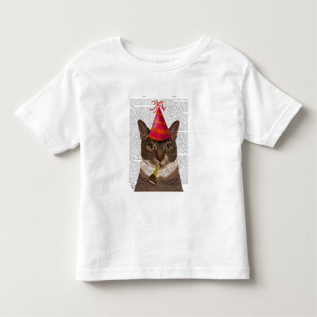 Tortoiseshell Cat with Party Hat Toddler T-Shirt (Front)