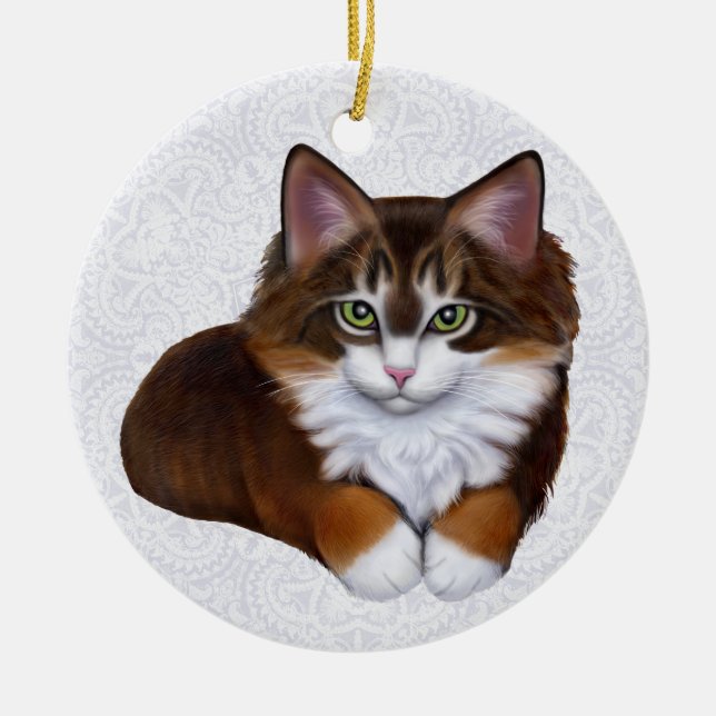 Tortoiseshell Maine Coon Kitten Ornament (Front)