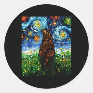 Tortoiseshell Tortie Starry Night Kitty Cat Art By Classic Round Sticker
